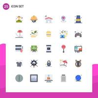 Pack of 25 Modern Flat Colors Signs and Symbols for Web Print Media such as heart location finder labour map house Editable Vector Design Elements