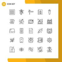 25 User Interface Line Pack of modern Signs and Symbols of easter carrot cut phone book Editable Vector Design Elements