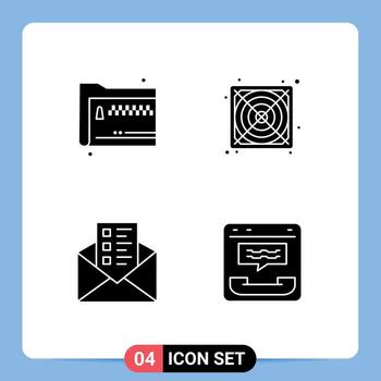 Pack of 4 Modern Solid Glyphs Signs and Symbols for Web Print Media such as folder mail documents power call Editable Vector Design Elements