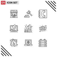 Modern Set of 9 Outlines Pictograph of fall screen communication tool laptop Editable Vector Design Elements