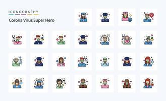 25 Corona Virus Super Hero Line Filled Style icon pack vector