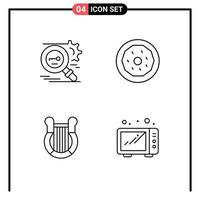 Line Pack of 4 Universal Symbols of key culture secure donut harp Editable Vector Design Elements