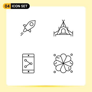 Group of 4 Modern Filledline Flat Colors Set for lumens mobile application line tent spa Editable Vector Design Elements