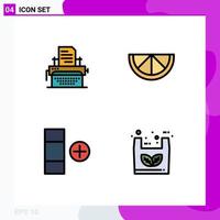 Group of 4 Modern Filledline Flat Colors Set for typewriter bag publish cell ecommerce Editable Vector Design Elements