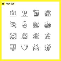 Pictogram Set of 16 Simple Outlines of dumbbell fitness technology exercise information Editable Vector Design Elements