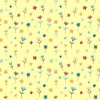 Vector seamless pattern with different hand drawn flowers on a sandy yellow background