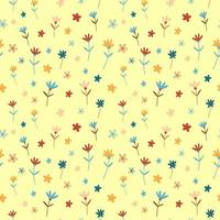 Vector seamless pattern with different hand drawn flowers on a sandy yellow background