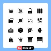 Group of 16 Solid Glyphs Signs and Symbols for folder loaf lock festival event Editable Vector Design Elements