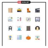 16 Universal Flat Color Signs Symbols of secure data secure boots connection film Editable Pack of Creative Vector Design Elements