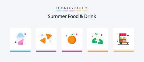 Paquete de 5 íconos planos de comida y bebida de verano que incluye vendedor de comida. alimento. alimento. vino. uva. diseño de iconos creativos vector