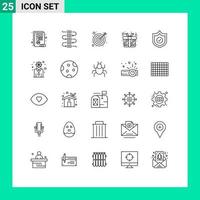 Modern Set of 25 Lines Pictograph of development shield target security box Editable Vector Design Elements