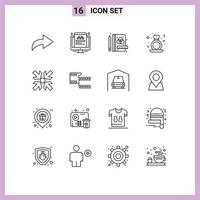 Set of 16 Modern UI Icons Symbols Signs for filam enlarge stationery arrows ring Editable Vector Design Elements