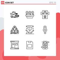 Mobile Interface Outline Set of 9 Pictograms of business build spring team electric Editable Vector Design Elements