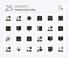 Programming And Coding 25 Solid Glyph icon pack including development. browser. development. development. coding vector