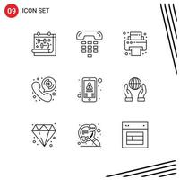 Set of 9 Modern UI Icons Symbols Signs for phone investment phone online money Editable Vector Design Elements