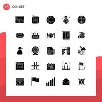 Modern Set of 25 Solid Glyphs and symbols such as ecology badge application shape circle Editable Vector Design Elements