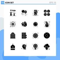 16 Universal Solid Glyphs Set for Web and Mobile Applications working configuration mobile affiliate happy Editable Vector Design Elements