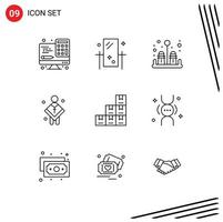 9 User Interface Outline Pack of modern Signs and Symbols of box man reflection male christian Editable Vector Design Elements