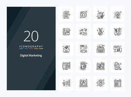 20 Digital Marketing Outline icon for presentation vector