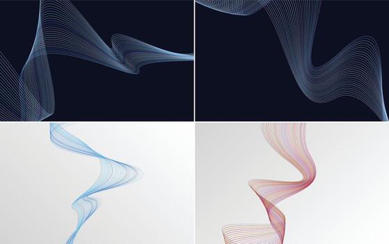 Set of 4 geometric wave pattern background Abstract waving line vector