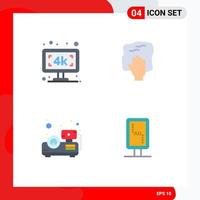 4 Thematic Vector Flat Icons and Editable Symbols of monitor beamer tv housework projector Editable Vector Design Elements