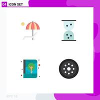 Pictogram Set of 4 Simple Flat Icons of beanch notebook enjoy book lock Editable Vector Design Elements