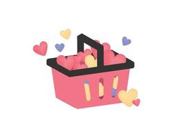 carrito de compras dulce y pastel con amor y corazón dentro para san valentín vector