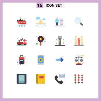 Mobile Interface Flat Color Set of 16 Pictograms of help emergency graph alarm magnifier Editable Pack of Creative Vector Design Elements