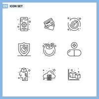 Pack of 9 Modern Outlines Signs and Symbols for Web Print Media such as secure locked finance gdpr time Editable Vector Design Elements