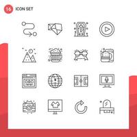 Set of 16 Modern UI Icons Symbols Signs for mountain hill death hiking play Editable Vector Design Elements