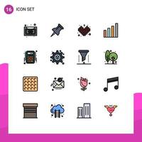 Mobile Interface Flat Color Filled Line Set of 16 Pictograms of accounts interaction play calculator signal Editable Creative Vector Design Elements