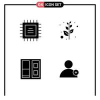 Set of 4 Modern UI Icons Symbols Signs for chip follow branch building user Editable Vector Design Elements