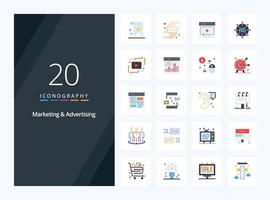 20 Marketing And Advertising Flat Color icon for presentation vector