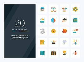 20 Business Elements And Symbols Metaphors Flat Color icon for presentation vector