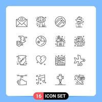 Group of 16 Modern Outlines Set for street post poison direction report Editable Vector Design Elements