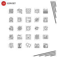 25 Thematic Vector Lines and Editable Symbols of real estate money food cheese Editable Vector Design Elements