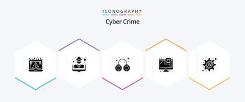 paquete de iconos de 25 glifos de delitos cibernéticos que incluye virus. monitor. ladrón. computadora. policía vector
