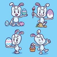 conjunto de conejo de conejito de pascua de dibujos animados vector