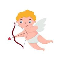 Cute cupid with bow and arrow. Design element for greeting card, invitation, poster, banner, gift tag. Isolated vector illustration