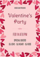 Valentine's Day party invitation with hearts frame. Template for poster, banner, flyer vector