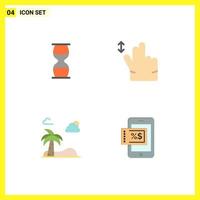 Set of 4 Commercial Flat Icons pack for hourglass beach sandclock gesture tree Editable Vector Design Elements