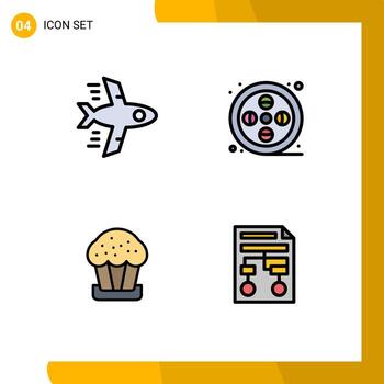 Modern Set of 4 Filledline Flat Colors and symbols such as airplane food real paint graph Editable Vector Design Elements