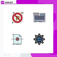 Universal Icon Symbols Group of 4 Modern Filledline Flat Colors of no document sign midi object Editable Vector Design Elements