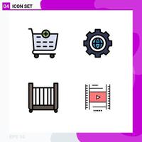conjunto de 4 paquetes comerciales de colores planos de línea de relleno para elementos de diseño de vectores editables de juguete de desarrollo de navegador de cama de pago