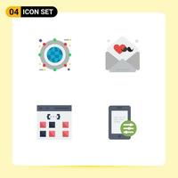 Mobile Interface Flat Icon Set of 4 Pictograms of globe app expand fathers develop Editable Vector Design Elements