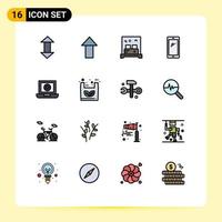 16 Universal Flat Color Filled Line Signs Symbols of computer iphone hotel android smart phone Editable Creative Vector Design Elements