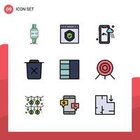 Set of 9 Modern UI Icons Symbols Signs for trash delete page bin weather Editable Vector Design Elements