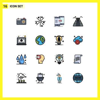 User Interface Pack of 16 Basic Flat Color Filled Lines of lesson american data landmark syncing Editable Creative Vector Design Elements