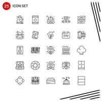 Mobile Interface Line Set of 25 Pictograms of internet server eco management scales Editable Vector Design Elements