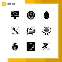 9 Universal Solid Glyphs Set for Web and Mobile Applications nature wrench video tool holidays Editable Vector Design Elements